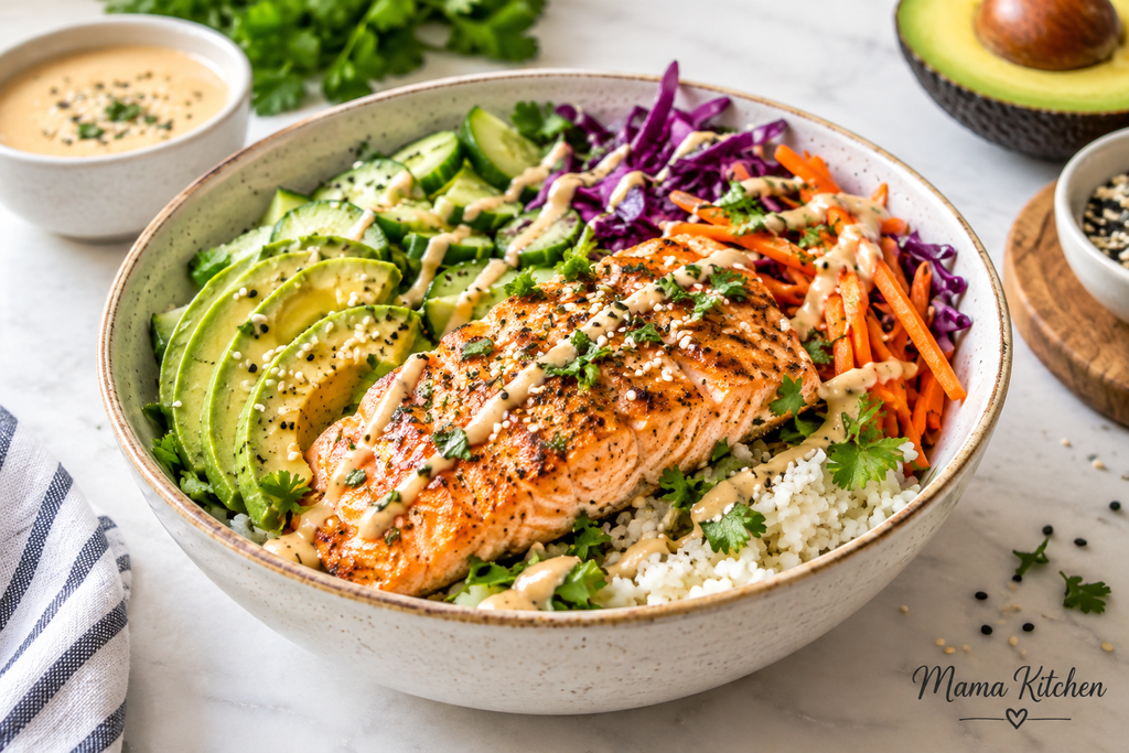Honey Garlic Salmon Rice Bowls